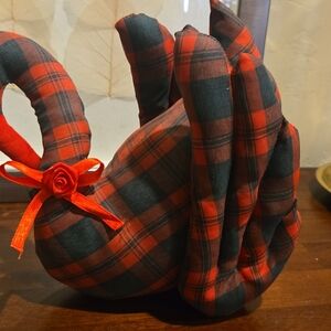 Plaid Turkey Decor with Red Bow